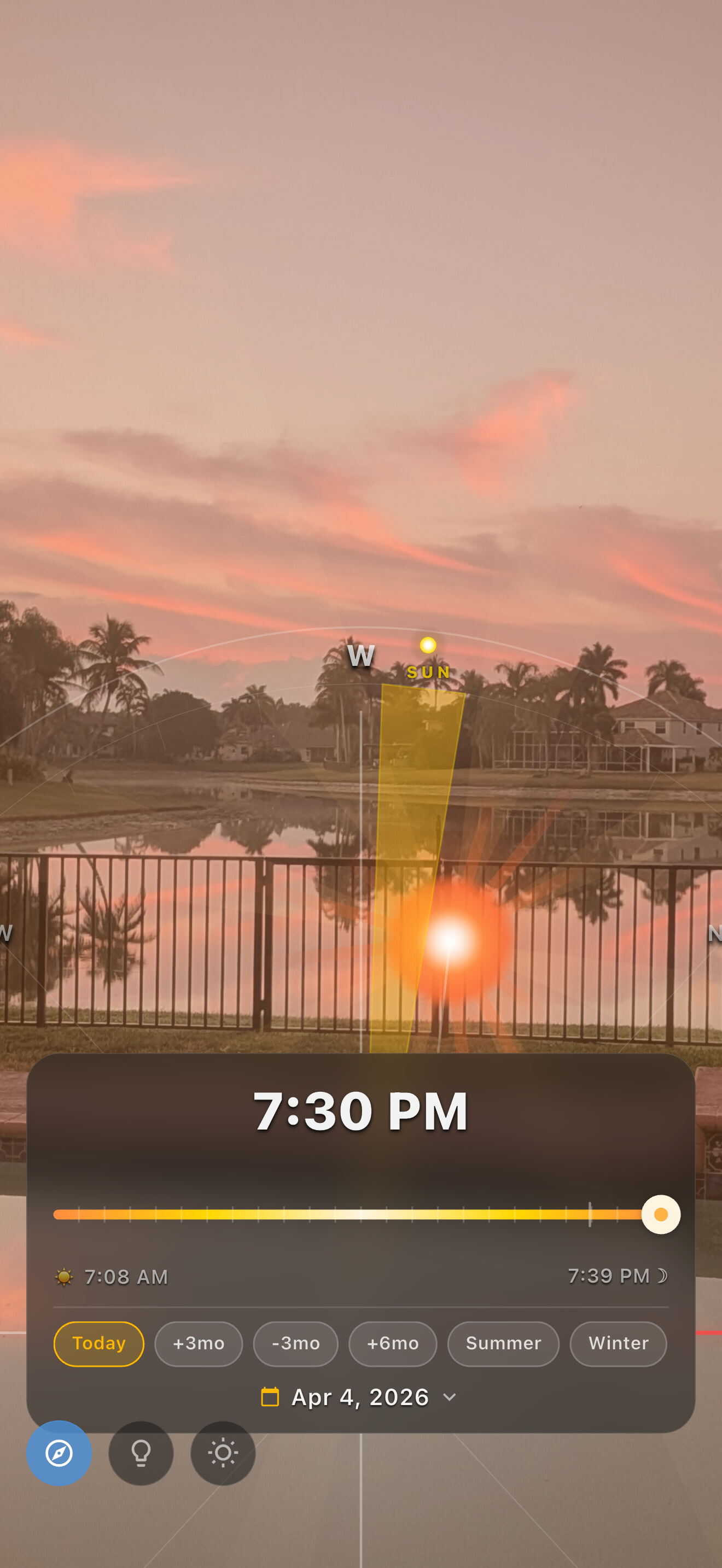 Where Is The Sun showing a golden-hour sun position over a lake view